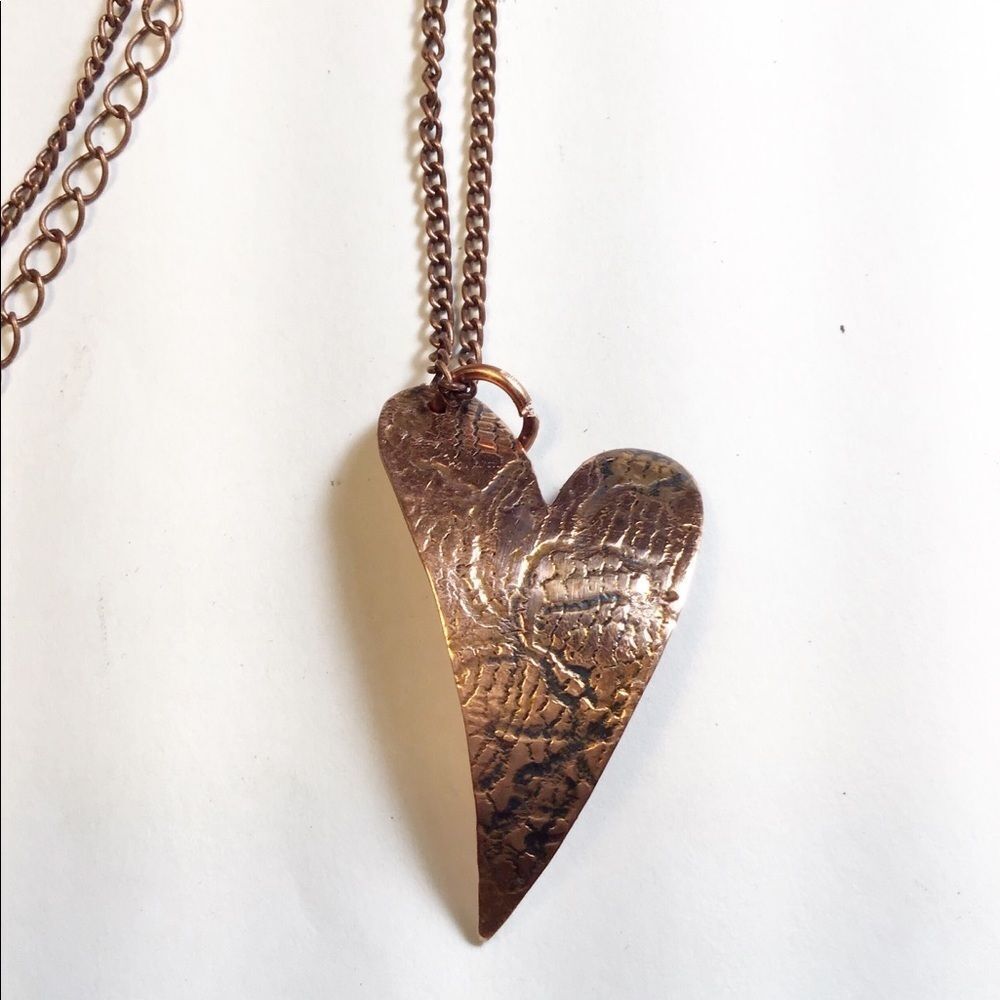 Necklace, Copper Heart Pendant, 16-19”, NEW Artisan, Handmade